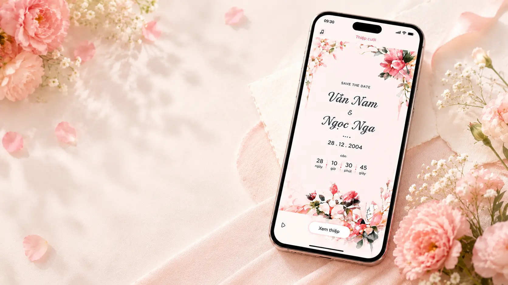 Thiết kế thiệp cưới online Moinhe ngọt ngào hiện đại
