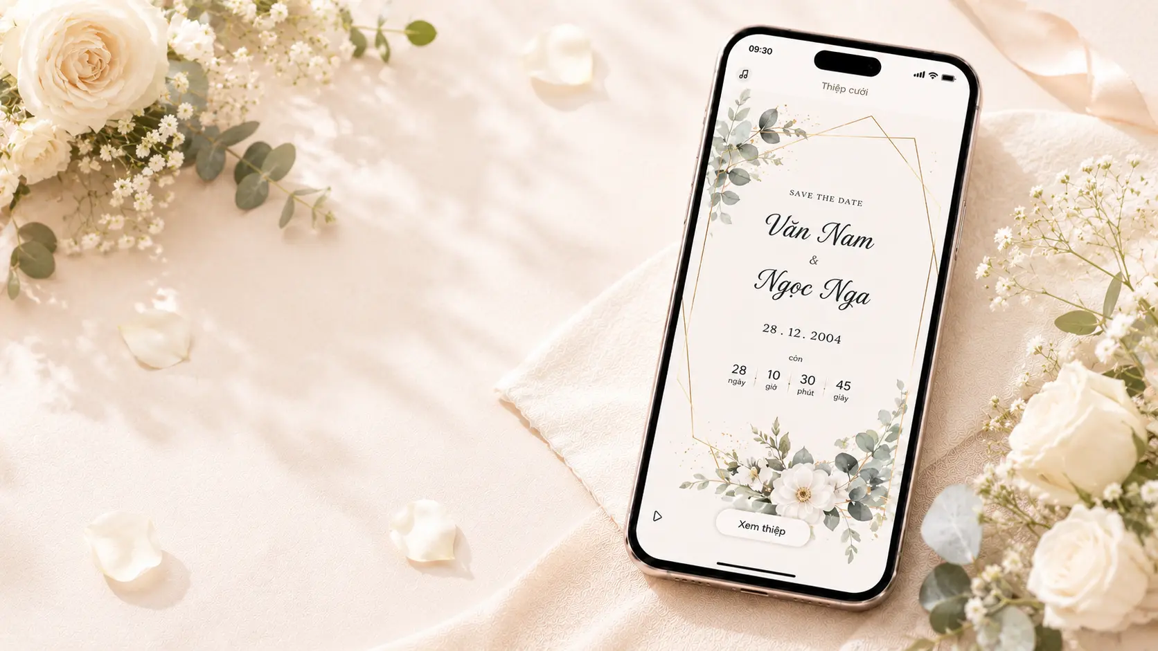 Mẫu giao diện thiệp cưới điện tử sang trọng